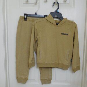 NWT 2pc Volcom Beige Hooded Sweatshirt Skull Island & Joggers Set sz 5